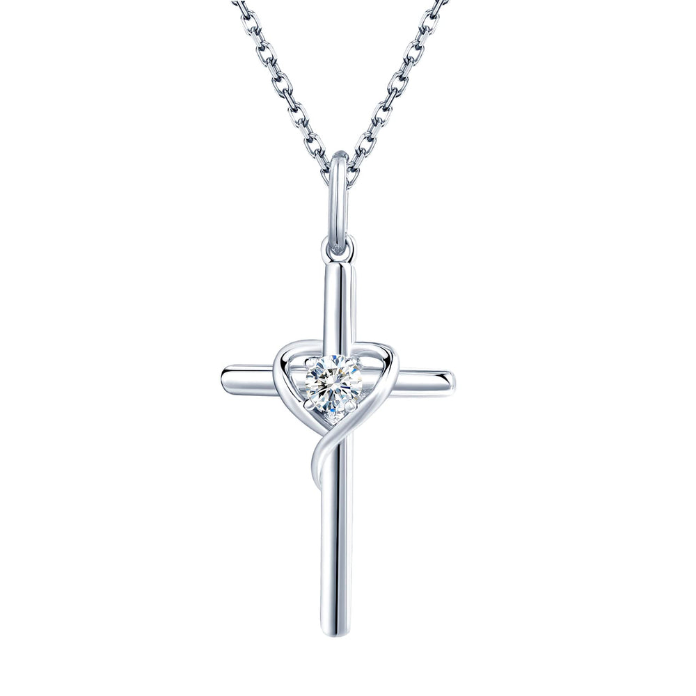 S.Leaf Single Diamond Love Women's Cross Necklace