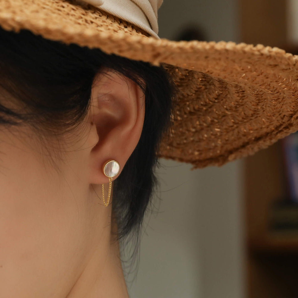 S.Leaf Gold Chain Earrings for Women Mother of Pearl Shell Earrings