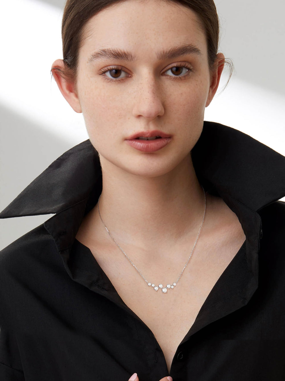 Smiling Curved Circular Cluster Diamond Pendant Necklace