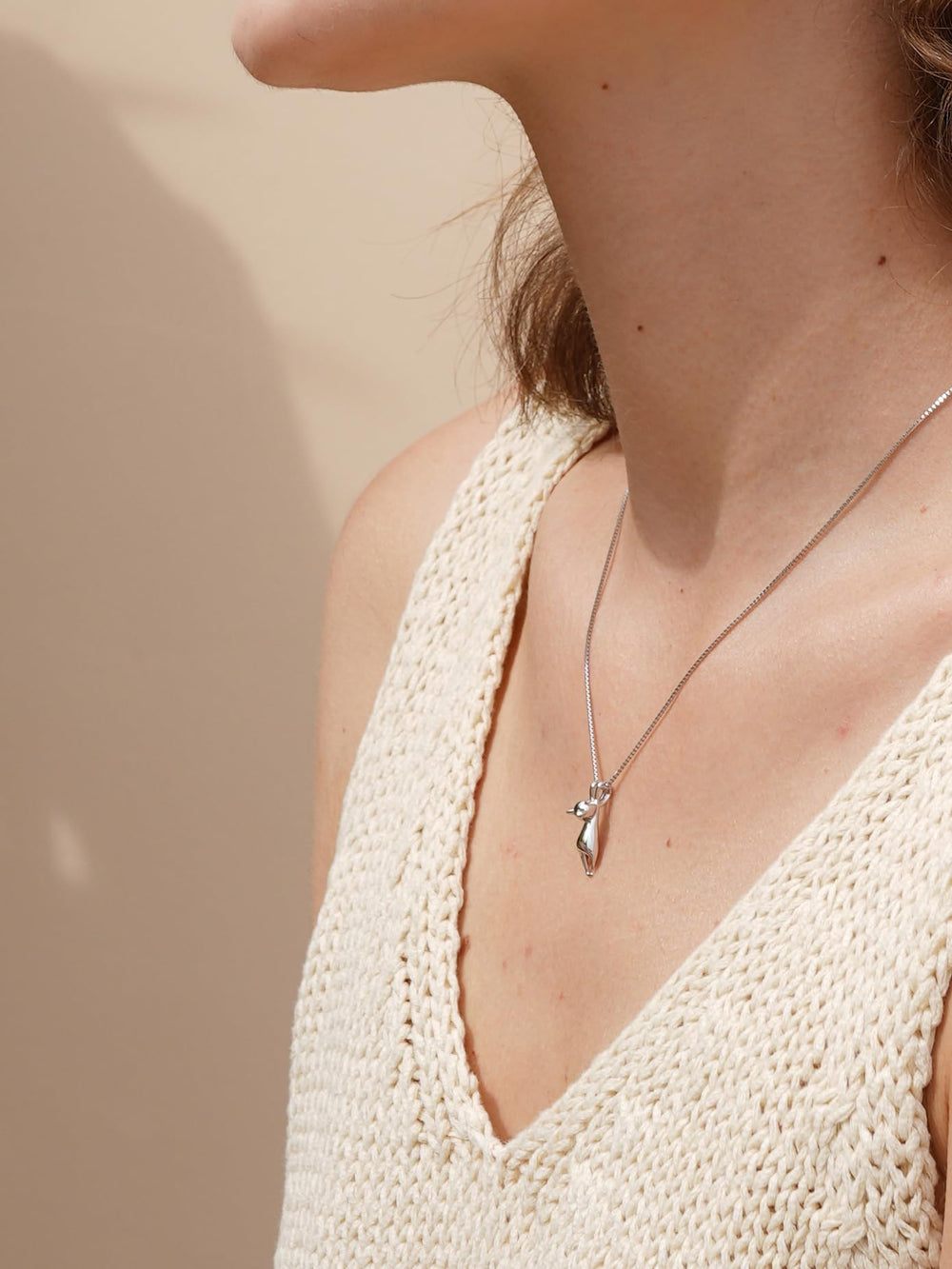 S.Leaf Sterling Silver Cat Necklace