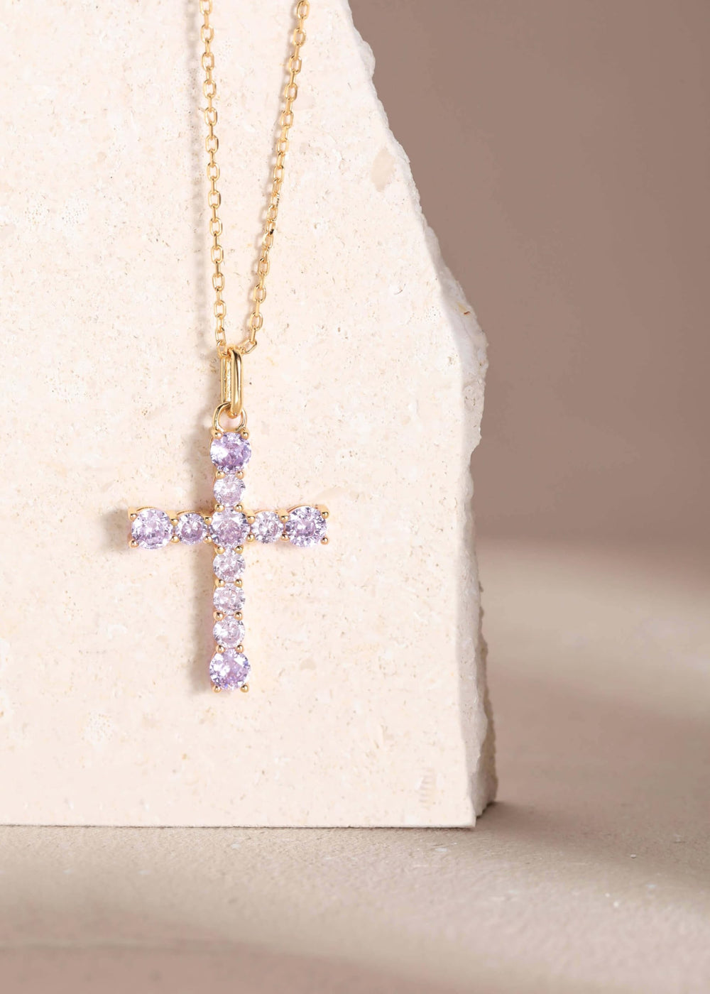 S.Leaf Sterling Silver 14K Gold Plated Cubic Zirconia Cross Necklace