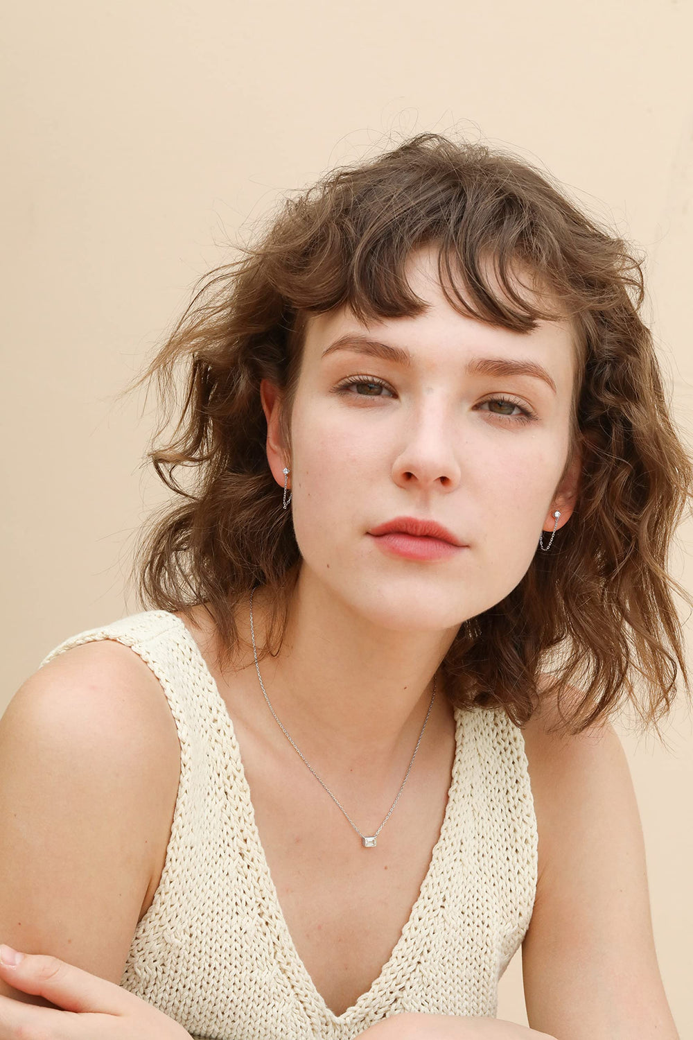 Cubic Zirconia Stud Chain Dangle Earrings