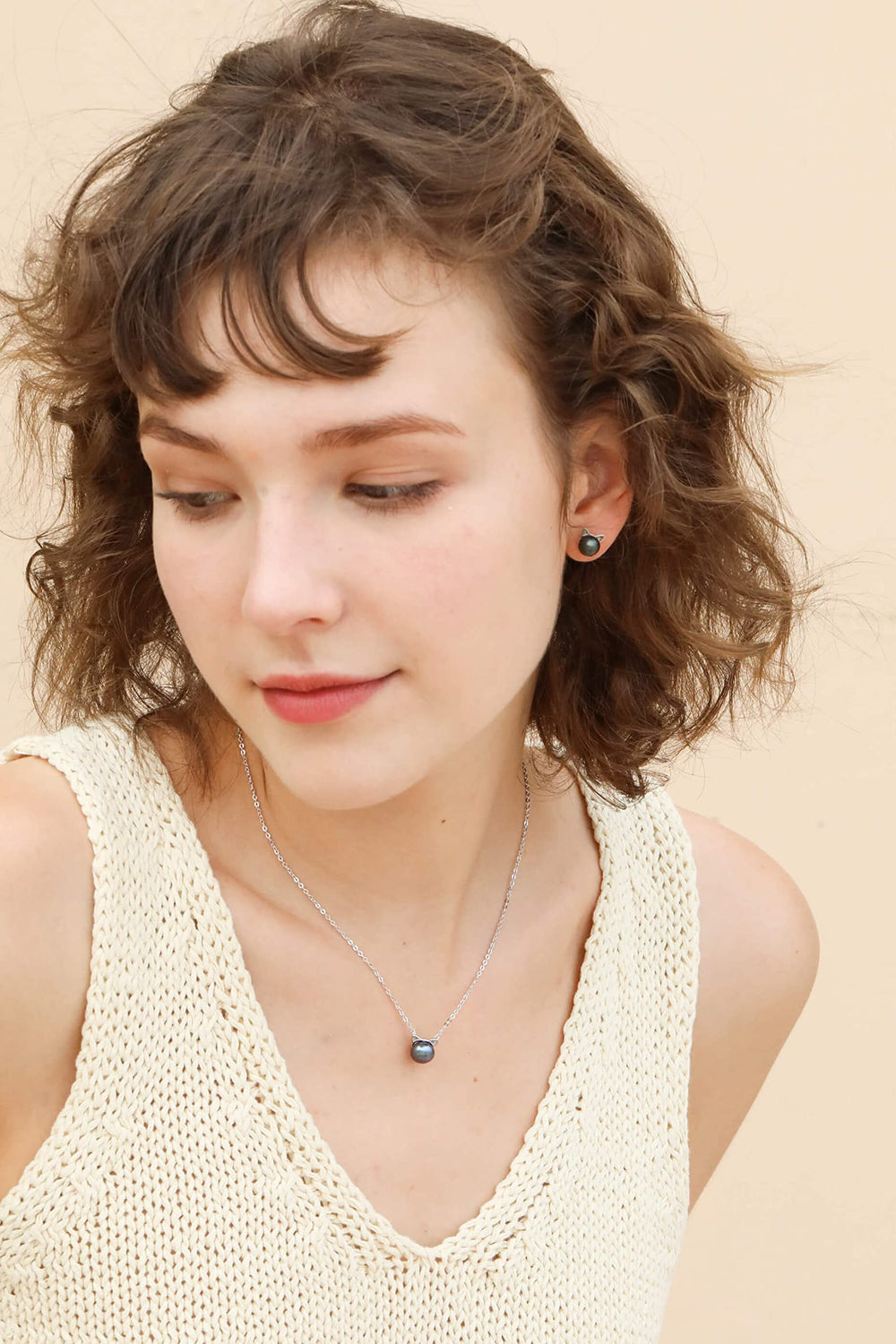 Cat Ear Pearl Stud Earrings