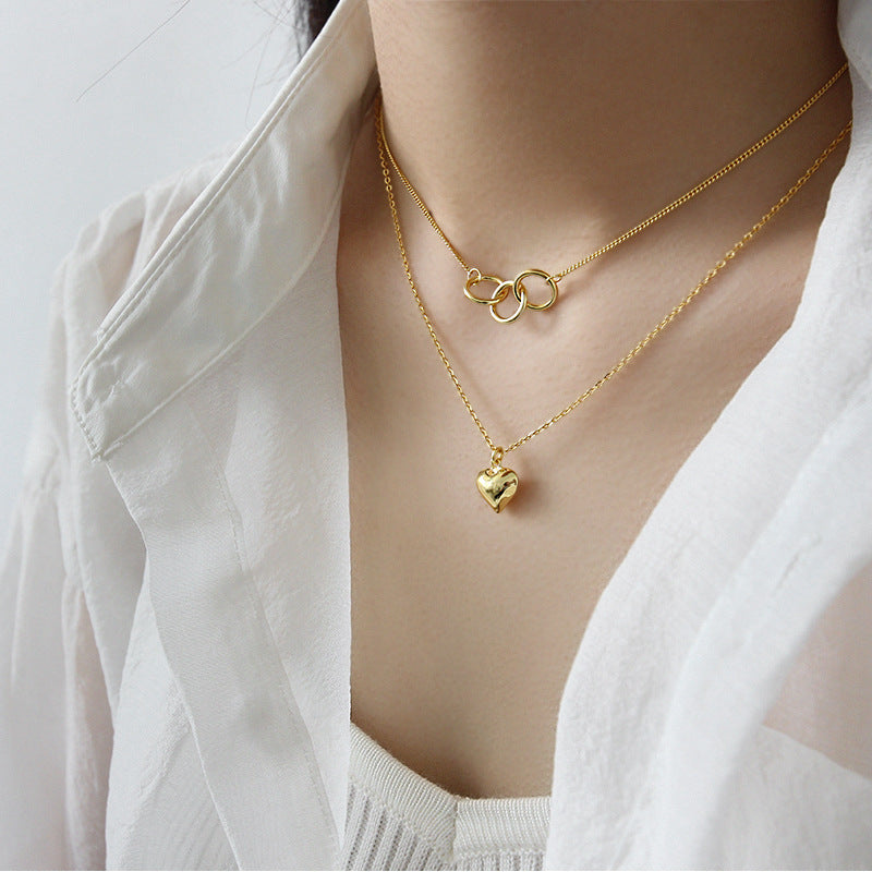 Circle Heart Layered Necklace Gold Choker for women