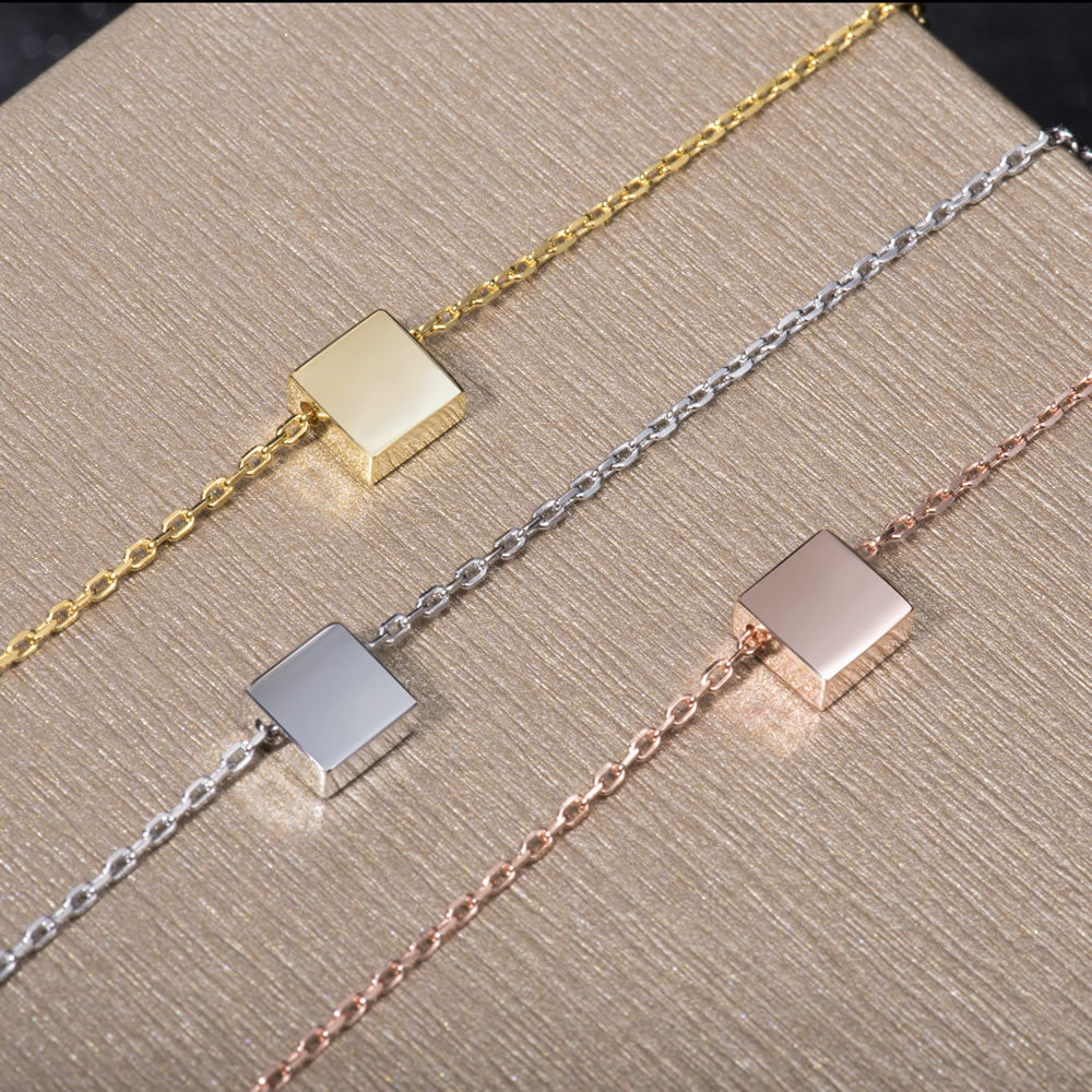 dainty tiny Square Pendant Necklace everyday wear