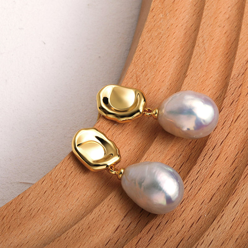 Large Baroque Pearl Dangle Earrings